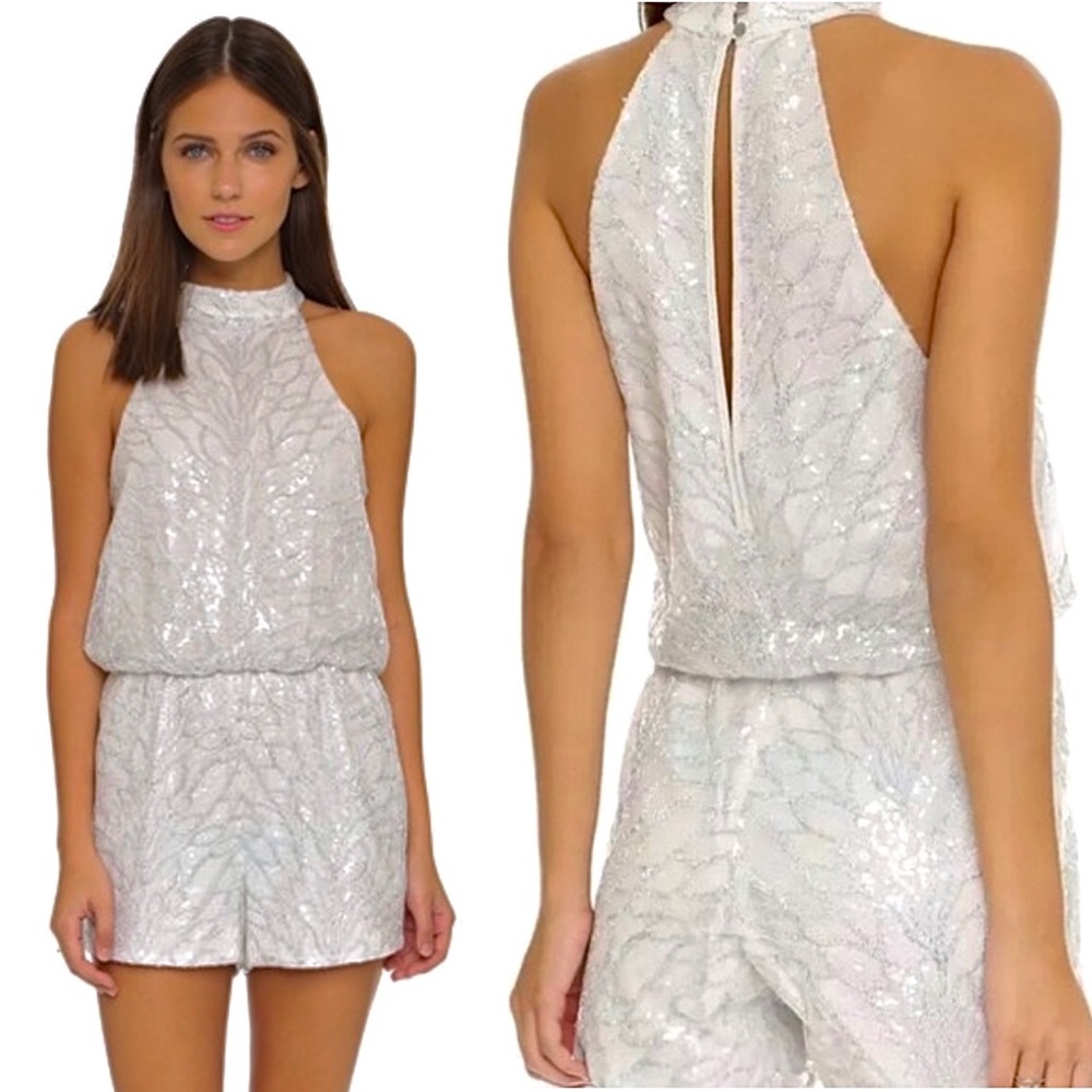 Saylor Matilda White Sequined Romper Medium